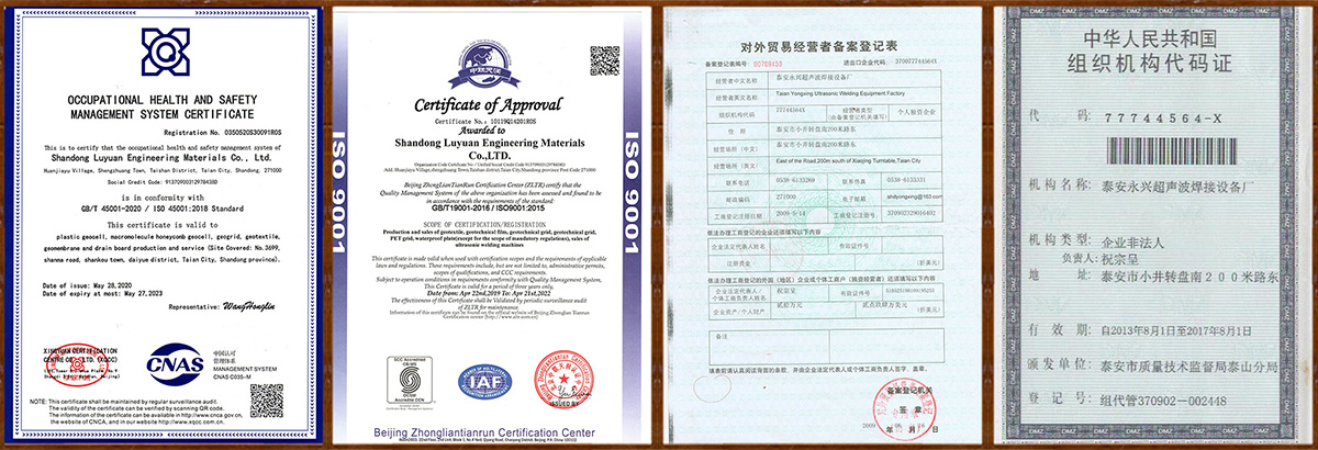 Geomembrane manufacturers Certificates